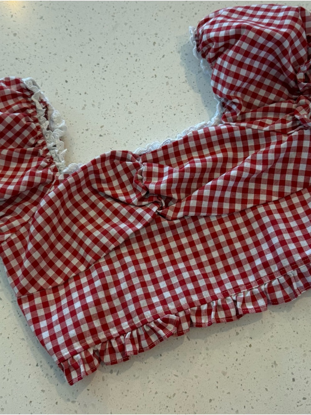 SHEIN Red and White Gingham Ruffle Top